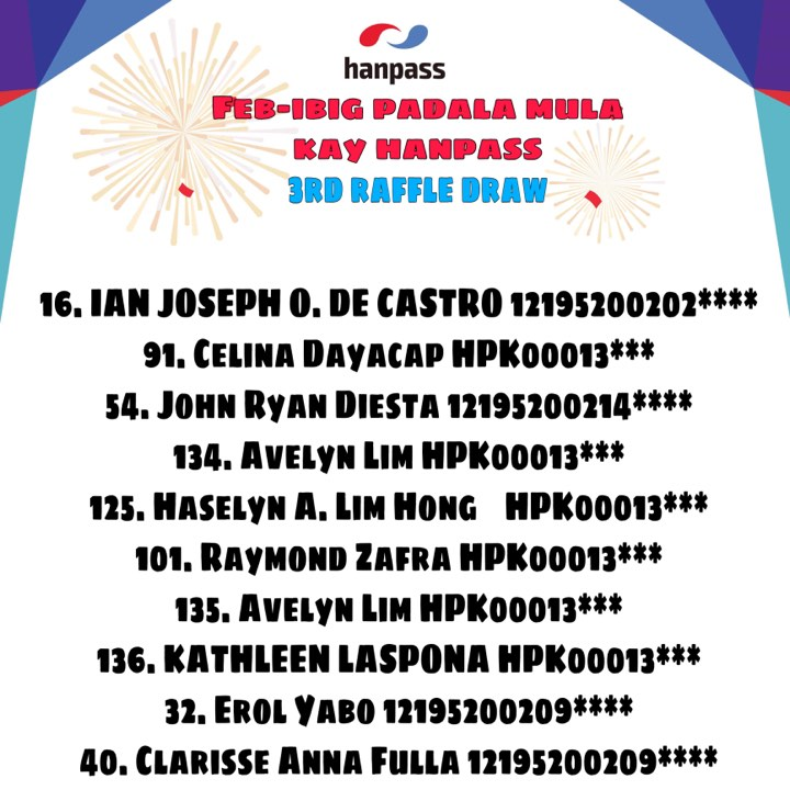 HANPASS1's tweet photo. CONGRATULATIONS!!!🎉🎉🎉
FEB~Ibig Padala Mula sa Hanpass 3rd Batch of Winners!!!🥳🥳🥳

Continue sending your padala with us and get a chance to win 20,000 won discount on your next package.

Please contact us at 1522-3428.

*For Sea Cargo and Jumbo box Senders only

Thank you! https://t.co/CeGc9aSGYD