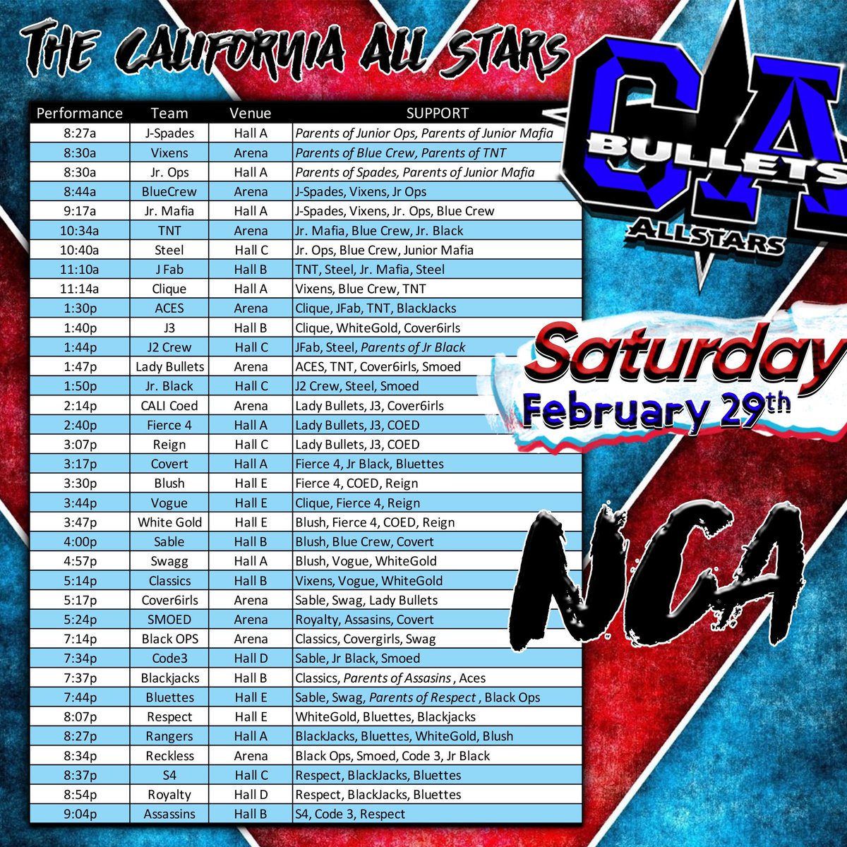 TheCaliAllStars's tweet photo. NCA 2020! The time has come! 💙❤️ https://t.co/jCKLUDFd1d