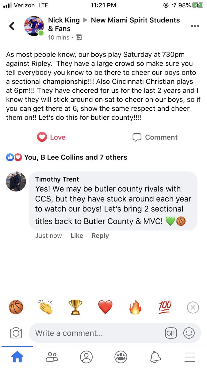 NMVBasketball's tweet photo. Love seeing this on our Facebook page. CCS fans always stick around & watch our boys! Everyone get there at 6 to cheer them on & of course cheer our boys on at 7:30! Letβs bring 2 sectional titles back to Butler County & MVC! #mvcstrong @KDunnette @ccs_boyshoops https://t.co/nTXIeYtQF4