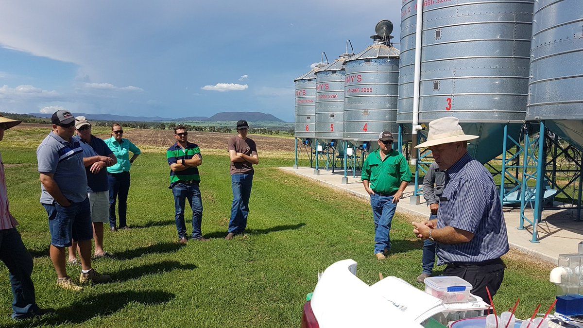 Visitors from <a href="/GrainsResearch/">Grains Research Fnd</a> getting the latest on grain storage from Phil Burrill at Hermitage Research Facility