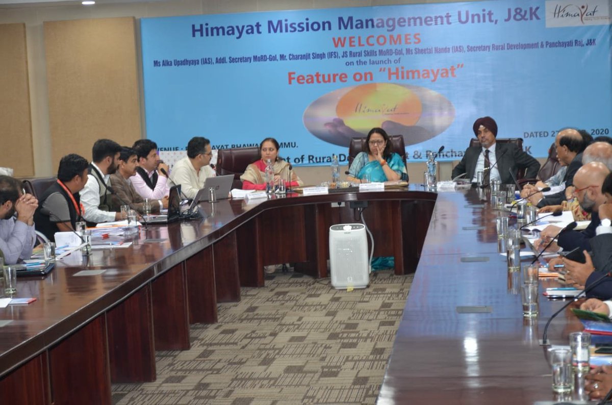 Himayat_JK's tweet photo. Ms Alka Upadhyaya (IAS), Addl. Secretary MoRD, GoI, Mr Charanjit Singh (IFS), JS Rural Skills MoRD GoI, Ms Sheetal Nanda (IAS), Secy RDD&amp;PR JK &amp; Mr @Kapil_sharma27  (KAS) launches #FEATURE-ON-HIMAYAT in Jammu @PMOIndia @MoRD_GOI @DDUGKYMoRD @NIRDPR_DDUGKY @diprjk https://t.co/XMBJ3K5ceL