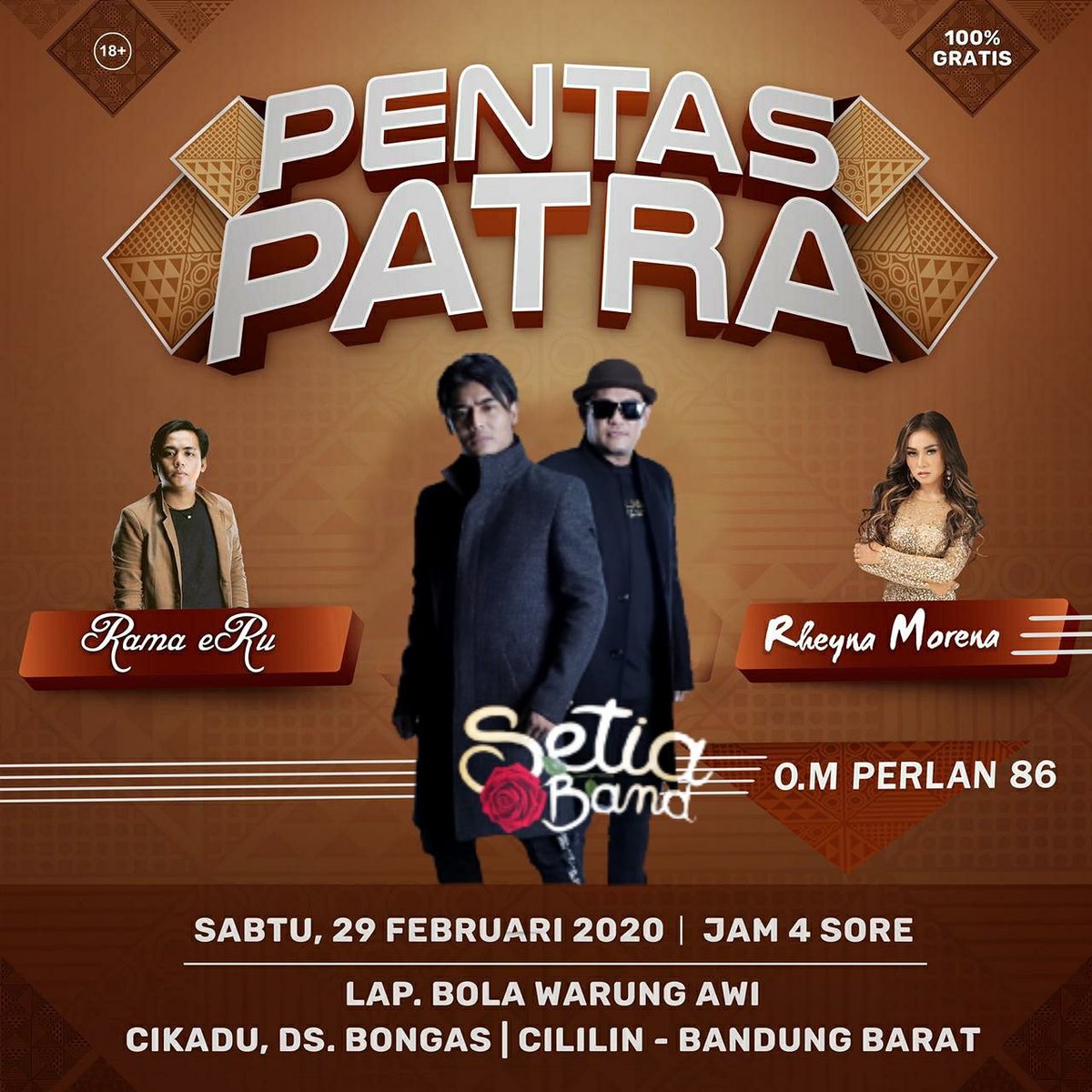 Hallo warga Bandung jangan sampe ketinggalan ya karena ada yg buat jingkrak2 nih <a href="/ID_SetiaBand/">Setia Band</a>  hari sabtu 29 Februari 2020.. siap2 guyss 👏🏻👏🏻