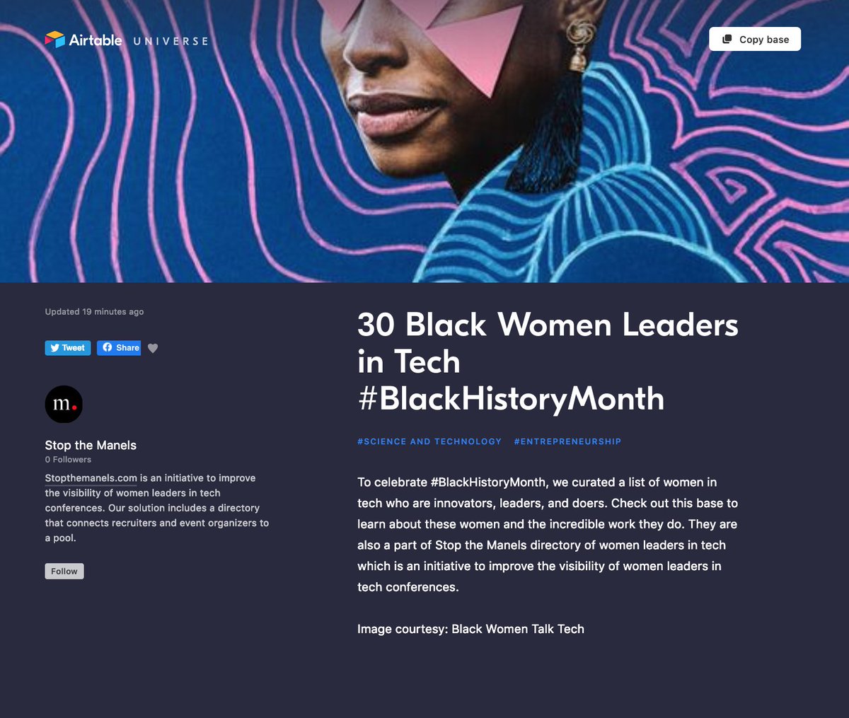 This #BlackHistoryMonth  we curated a list of women in tech who are leaders, innovators, and doers. 

Learn more about them from the link below and invite them to your next event.💪 

airtable.com/universe/expF0… #WomenInTech #BlackHistoryMonth2020