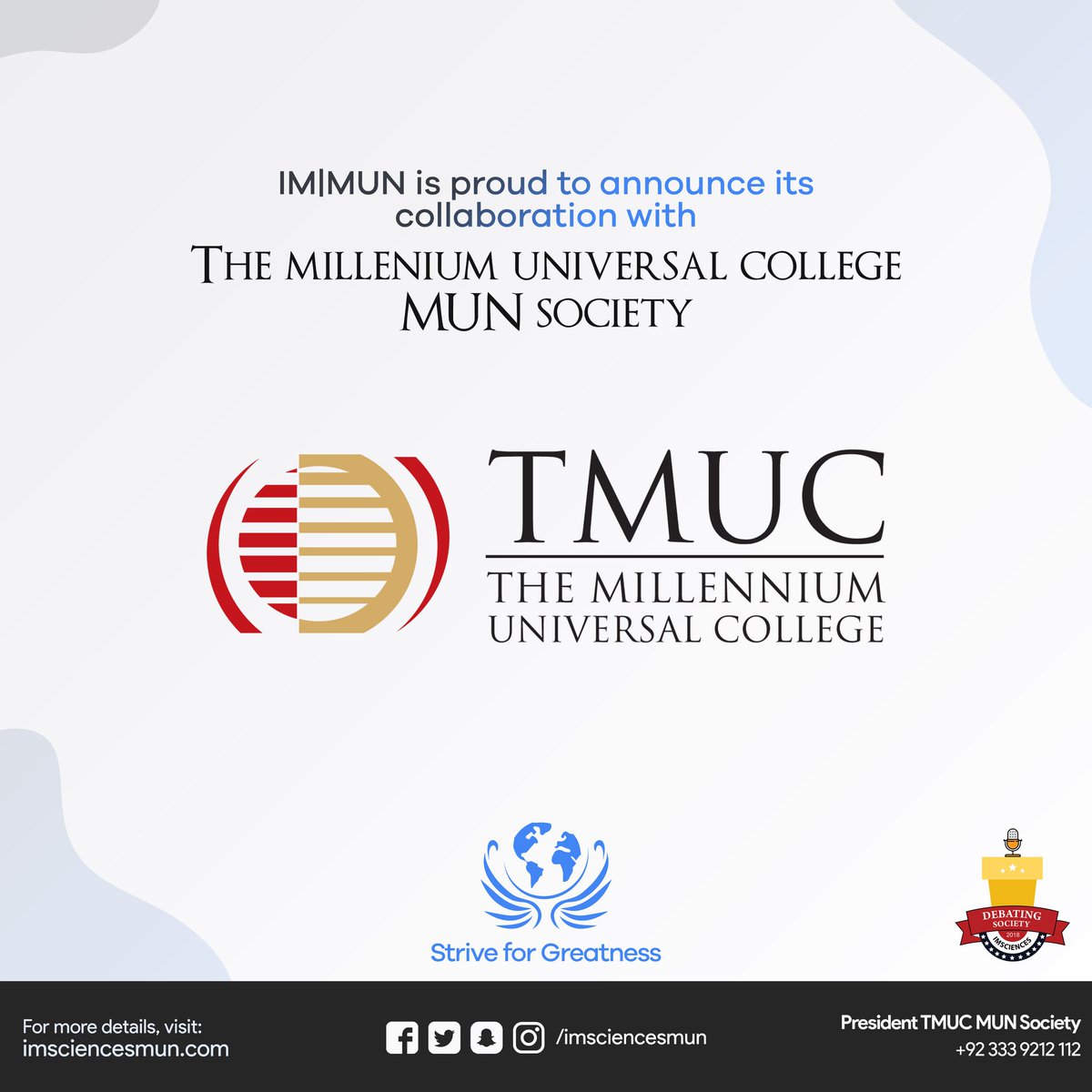 imsciencesmun's tweet photo. IM|MUN pledged to offer you an aura of prodigious knowledge and a learning experience of a lifetime. We, at IM|MUN, assure you that through our collaboration with @tmuc_Pakistan MUN society, are all set to acquaint you with a much more intellectually cultivated platform. https://t.co/l99sxB4SLo