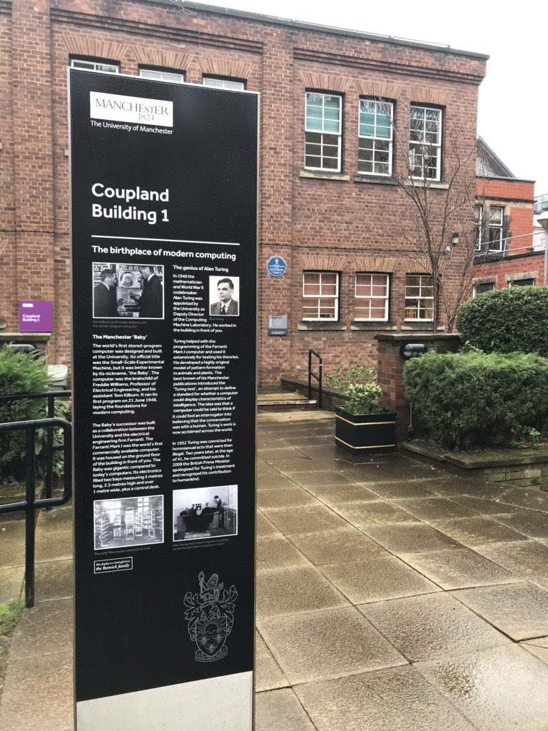 HistoryHopkins's tweet photo. Our new display focusing on the history of @csmcr &amp; Alan Turing’s time at Manchester outside the building in which he worked @ManUniMaths @UoMEandD https://t.co/rbuO0Ymcfr