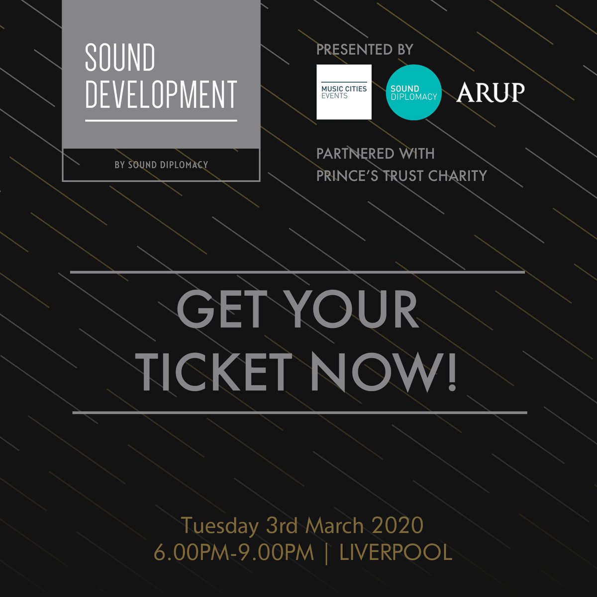 SoundDiplomacy's tweet image. Only a few tickets left for our #SoundDevelopment event happening next week! All ticket revenue will be donated to Prince's Trust Charity, a great organization helping vulnerable young people get into jobs, education and training. Get your ticket at &amp;gt;&amp;gt; ow.ly/YtNn50yykZh