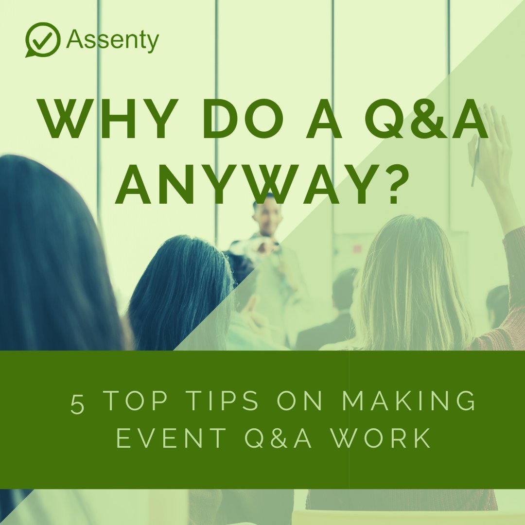 assentyapp's tweet photo. We're looking at why #eventprofs should do a Q&A anyway? what are the benefits and how can you avoid all the usual pitfalls? In our latest #AssentyBlog we share 5 top tips for #Q&A success https://t.co/NksF4EgB62 https://t.co/bXRya9UtCx