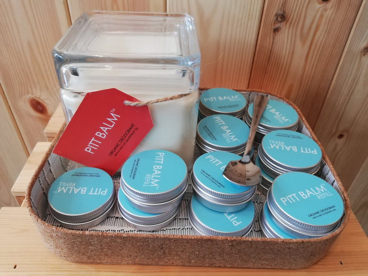 refillstation1's tweet photo. New in refillable #Pittbalm Deodorant! It's Organic, refillable, Made in the UK and it works! Buy a tin for 60p and then fill, a full tin of 30g works out at £3.99 #refill #reuse  #refillingstation #Vegan https://t.co/2BeRFknOgf