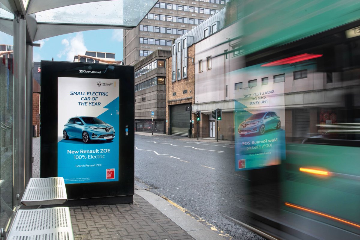 CCUKKent's tweet photo. An electric creative for the new 100% electric Zoe! It’s great to see @Renault using Adshel Live and Billboard Live together to power up the announcement of their car launch #DOOH #OOH https://t.co/id4bxSMmwR
