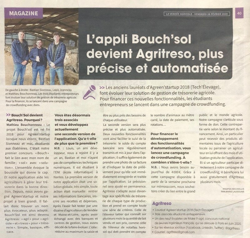 agritreso's tweet photo. Retrouvez-nous aujourd'hui dans la Vendée Agricole @Agri85_ 😀
On y parle de notre nouveau nom, de l'évolution de notre application mobile et de notre campagne de crowdfunding que nous allons lancer dans les jours à venir ☺
#stayconnected https://t.co/tQQ5m8gclP