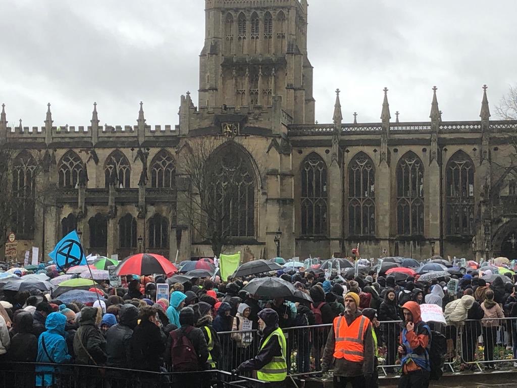 It’s a sea of umbrellas here in #Bristol to greet <a href="/GretaThunberg/">Greta Thunberg</a> . Of course the idea is to prevent it becoming an actual sea... #climatestrike #GretaThunberg #schoolstrike4climate