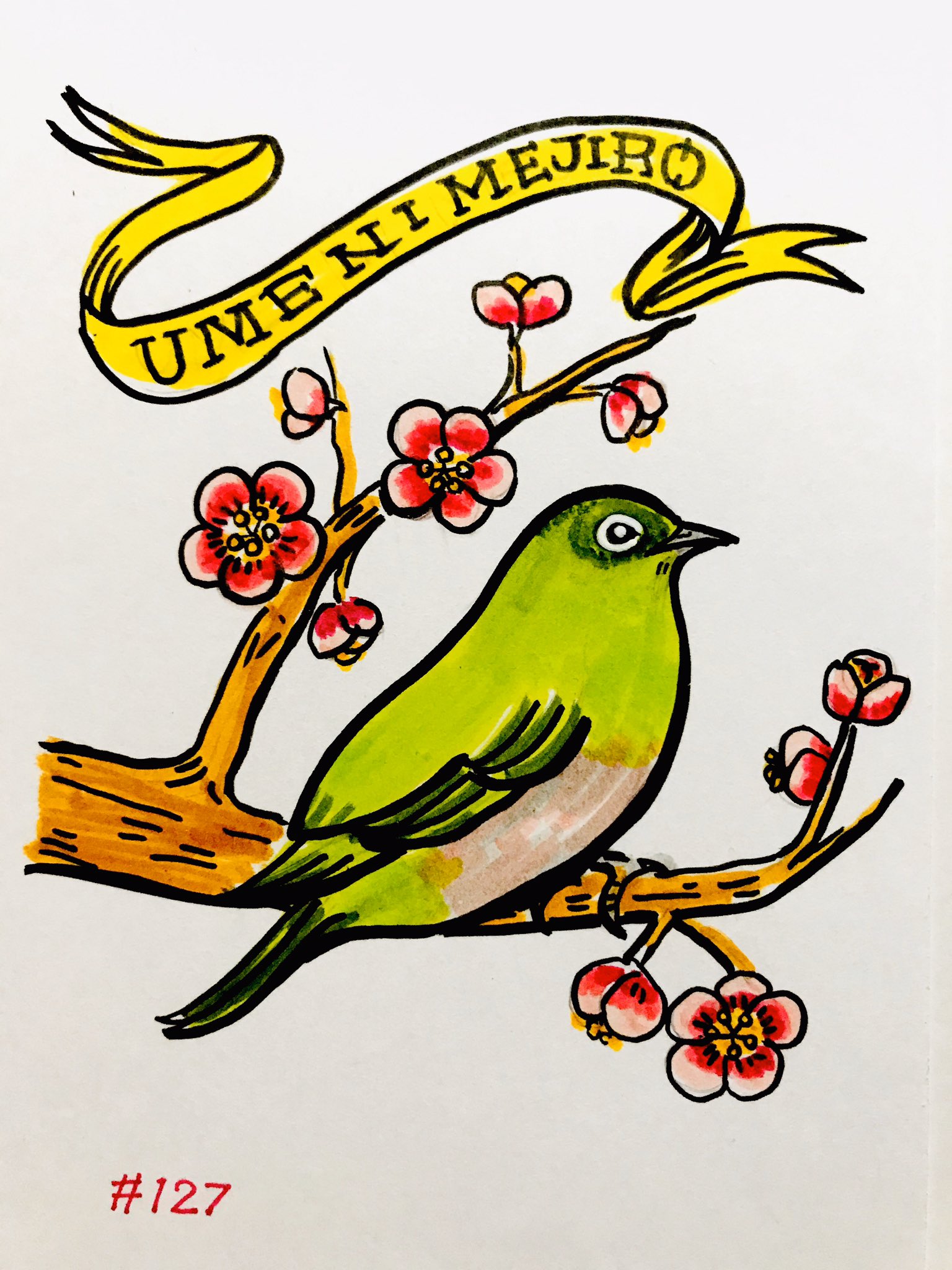 Miho Santashinjiteboys Twitter પર 私の好きなもの127日目 春 ウグイスは練習を始めて 梅にはメジロが集まっています 素敵な春がそこまで来てるけど みんなあんまり気がついてない イラスト アナログ絵 一日一絵 梅にメジロ T Co