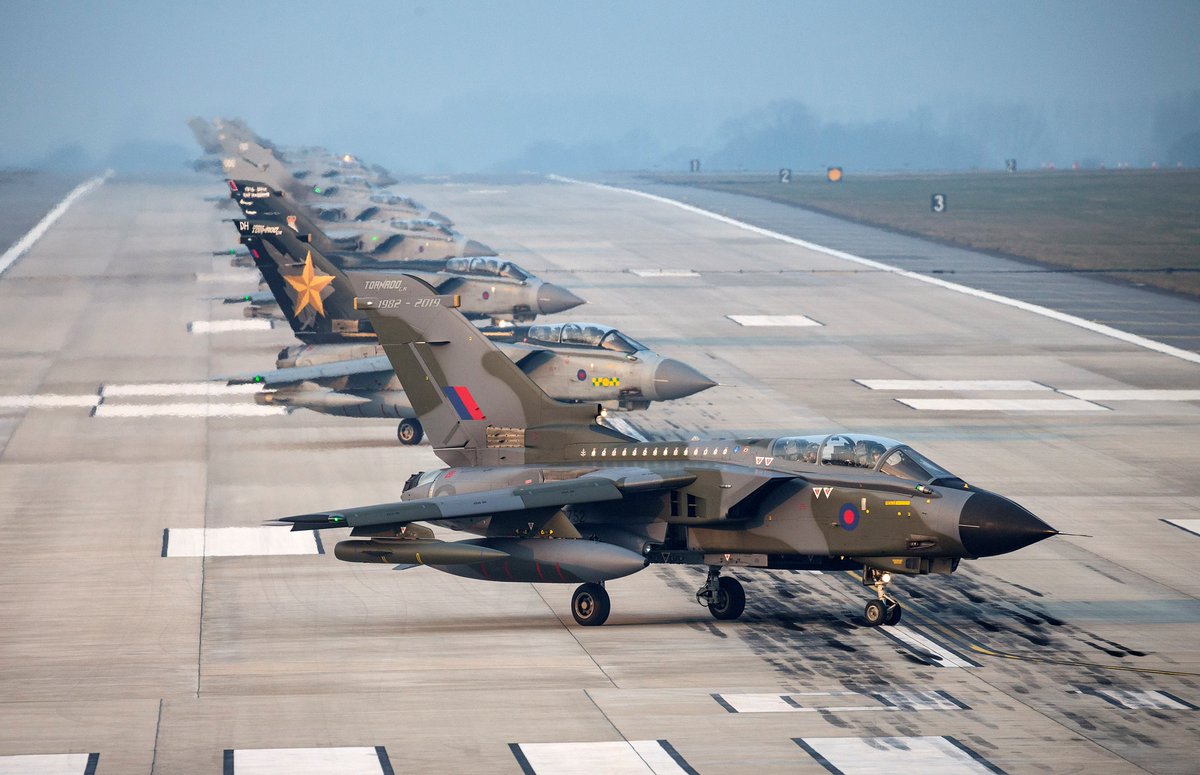 RAF_Marham's tweet photo. A year ago today all eyes were to the skies at RAFC Cranwell and at RAF Marham for the final 9-ship of Tornado GR4 #FarewellTornado #ThanksTonka https://t.co/iD0eCeoQ2O