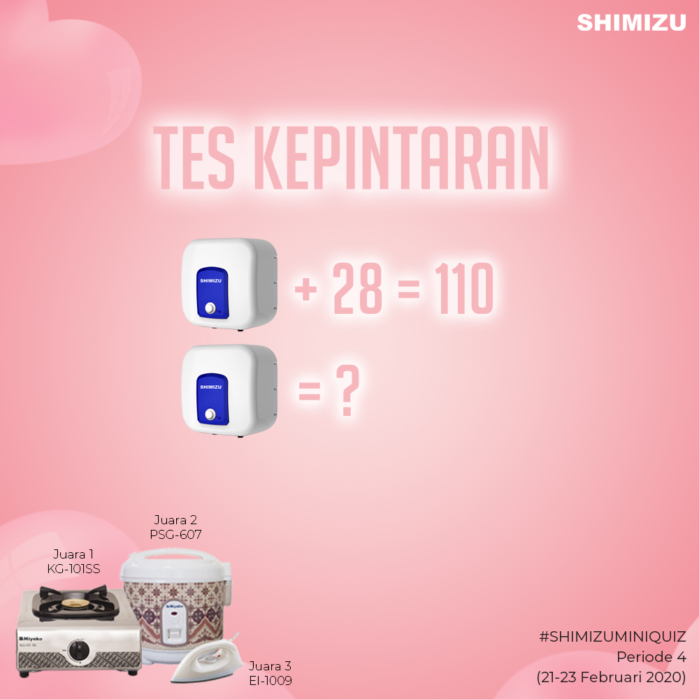 Shimizu_Indo's tweet photo. Tulis jawaban kamu dengan format (Nama Asli Lengkap) spasi (Kota) spasi (Jawaban) spasi (Sebutkan keunggulan Water Heater Shimizu) dengan hashtag #ShimizuMiniQuiz #BintangnyaPompaAir lalu tag &amp; ajak 3 orang temanmu untuk follow socmed Shimizu Indonesia. https://t.co/uGDyNh4Ik0
