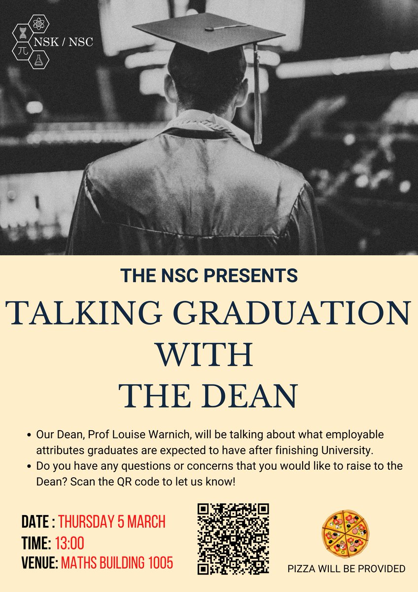 The NSC will be hosting a talk with the Dean on Thursday 5 March! If you have any questions to ask the dean please follow the following link ow.ly/qA6P50yycXE .

Looking forward to seeing you guys there!