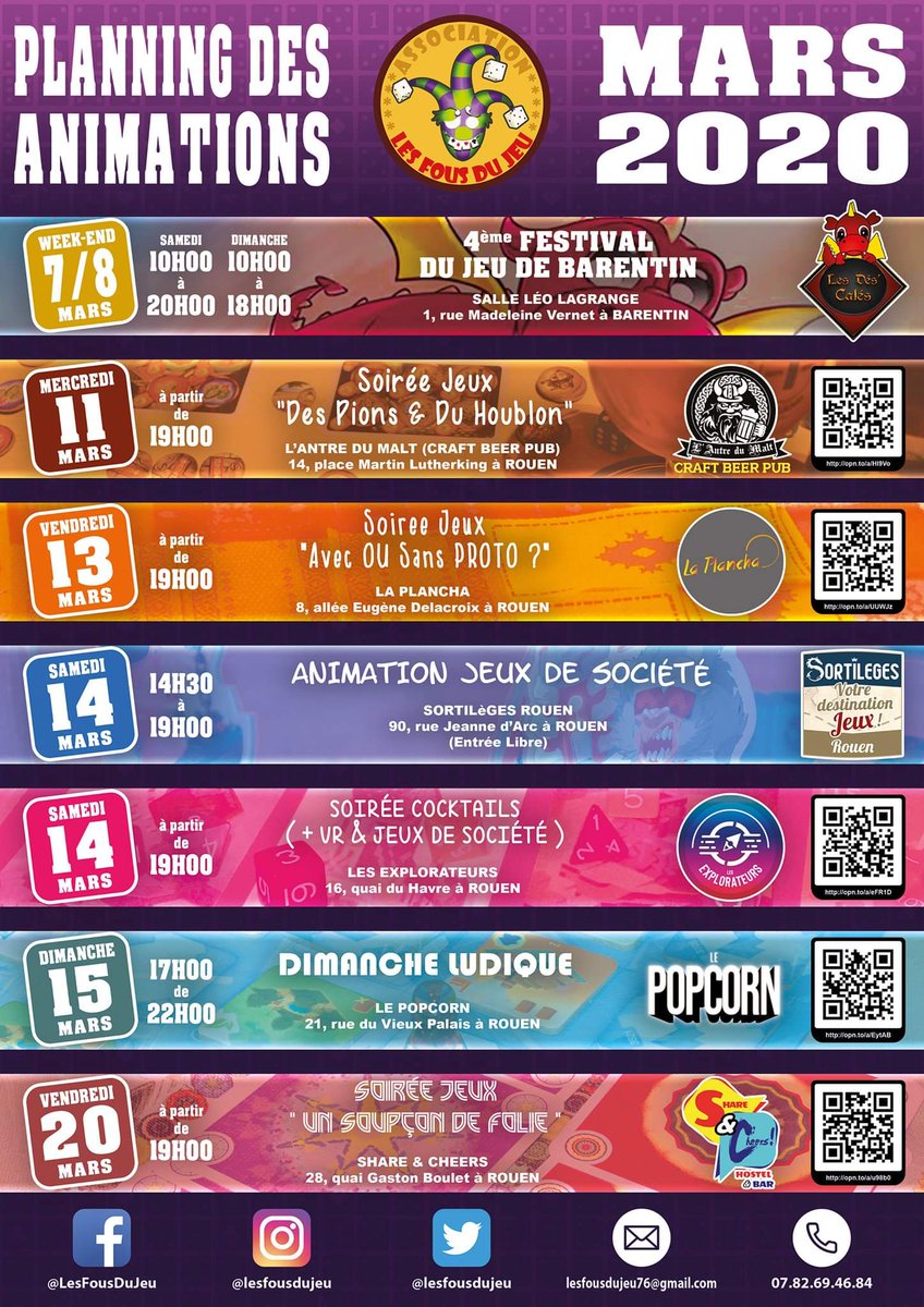 Voici le planning de nos animations publiques pour le mois de Mars 2020.  #j2s  #jds  #jeuxdesociete  #rouen  #seinemaritime