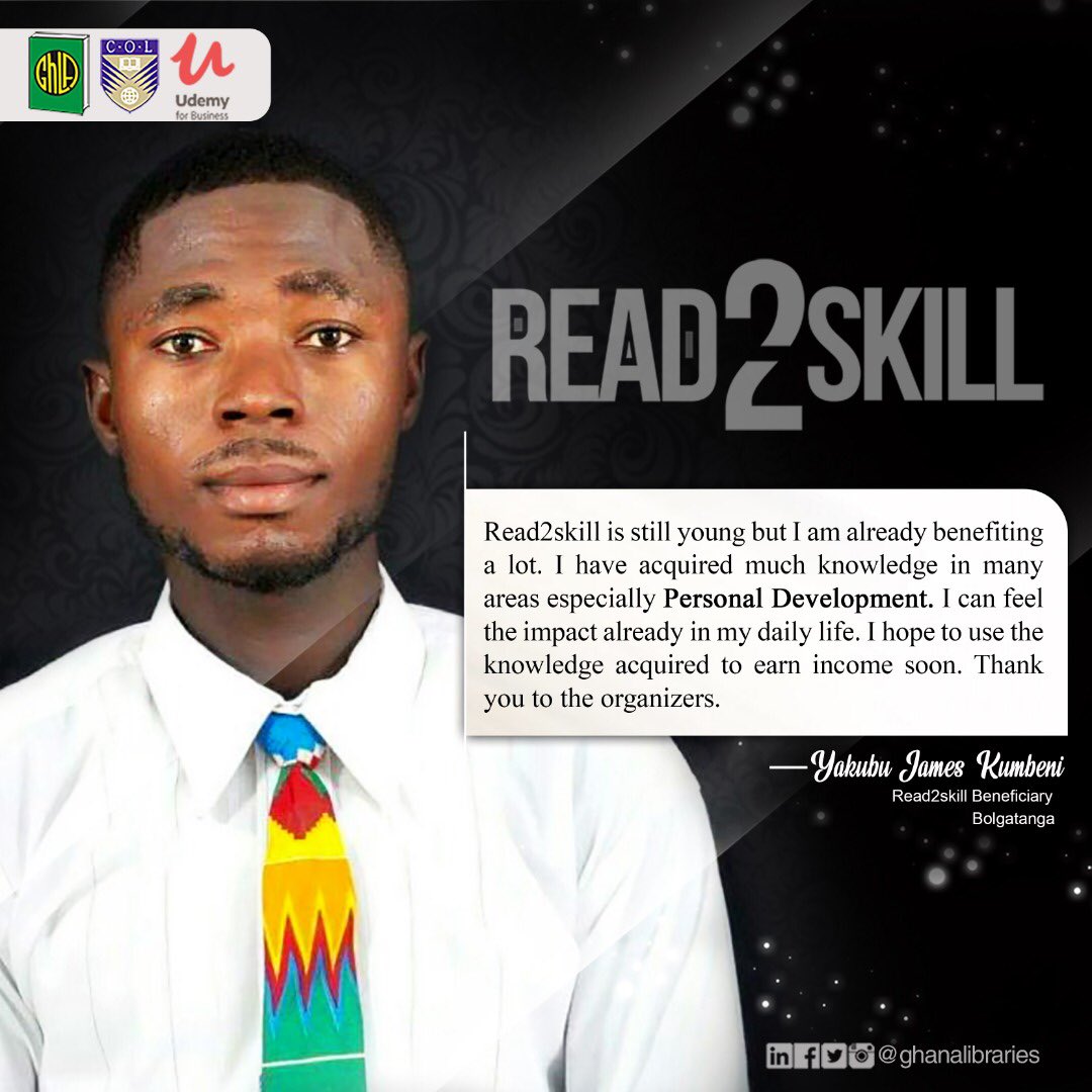 ghanalibraries's tweet photo. GhLA is proud to share another success story on Read2Skill. We will entreat all selected applicants to make good use of this opportunity.@COL4D 
#Read2Skill
#yearoflearning
#GhLA@70 https://t.co/FsxX3dyFRR