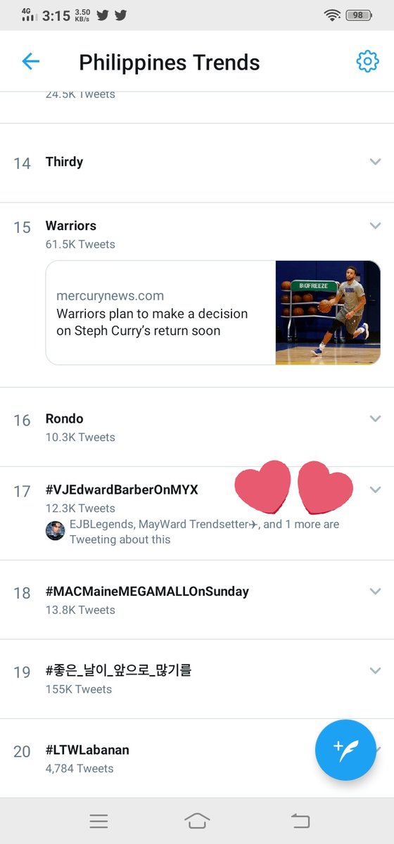 hello_EJB's tweet photo. Nawala ang tagline pero atleast, nagpakita ang HT, 17th spot nationwide. Sana later, both visible na. 🙏

#VJEdwardBarberOnMYX
MORequest MeantToBe 

@Barber_Edward_ @maymayentrata07 https://t.co/XNrQDBStcJ