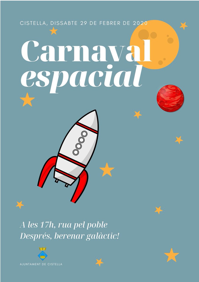 carnavalderoses's tweet photo. Aquest dissabte arriba l'únic Carnaval Espacial de l'Alt Empordà, el que organitza l' #AjuntamentdeCistella !

➡ A les 17 h Rua pel poble i tot seguit berenar galàctic

#Carnaval #Carnaval2020 #Carnavalespacial #AltEmpodà #CarnavalsAltEmpordà #Cistella https://t.co/T0nUjhGUd5