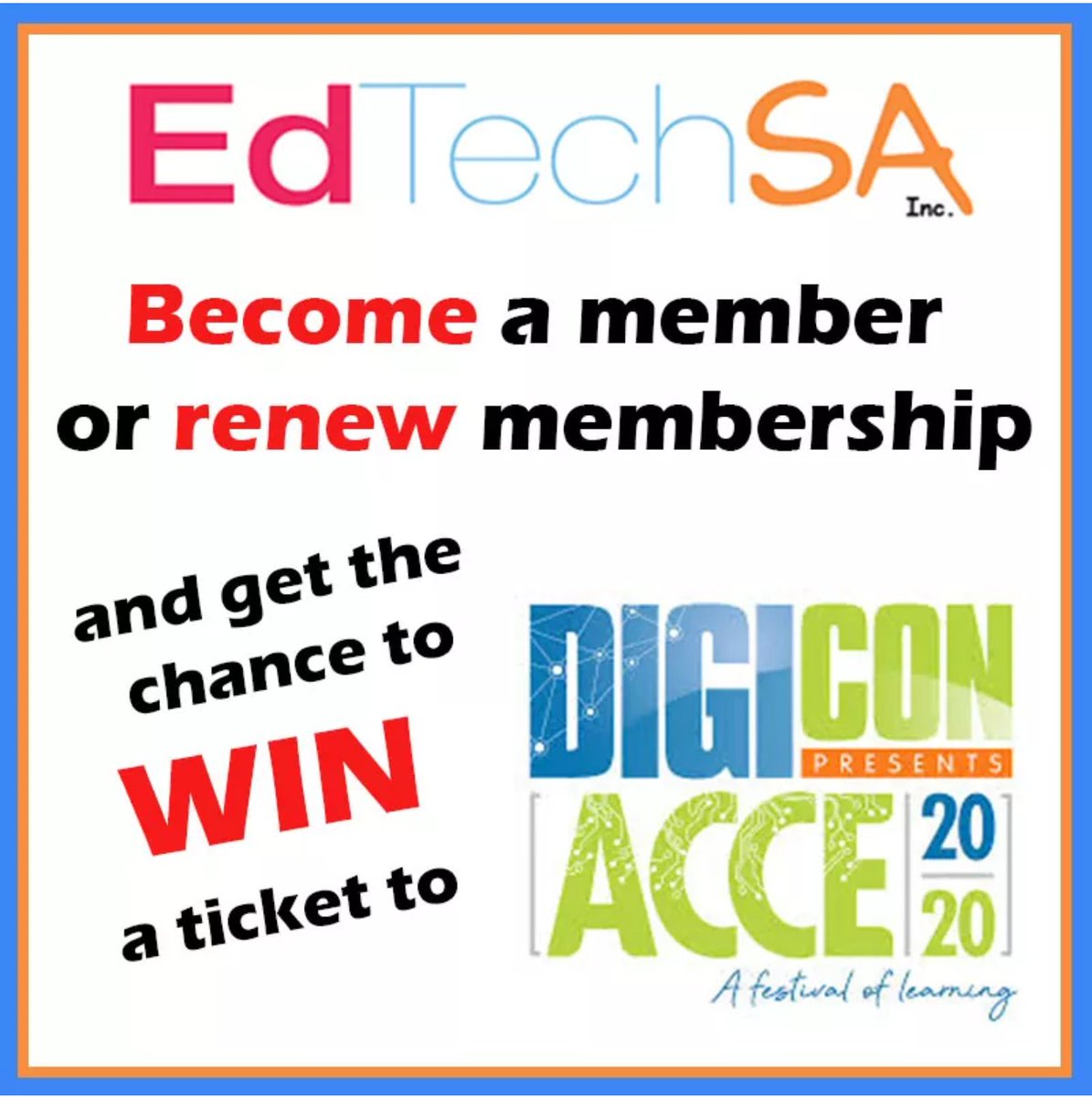 EdTechSA's tweet photo. Careful not to miss your chance to #win a ticket to @ACCE2020 by becoming a member or renewing your @EdTechSA membership https://t.co/WlkEeAASdq
 #teachersofadelaide #digitech https://t.co/Us8MNHJMnr