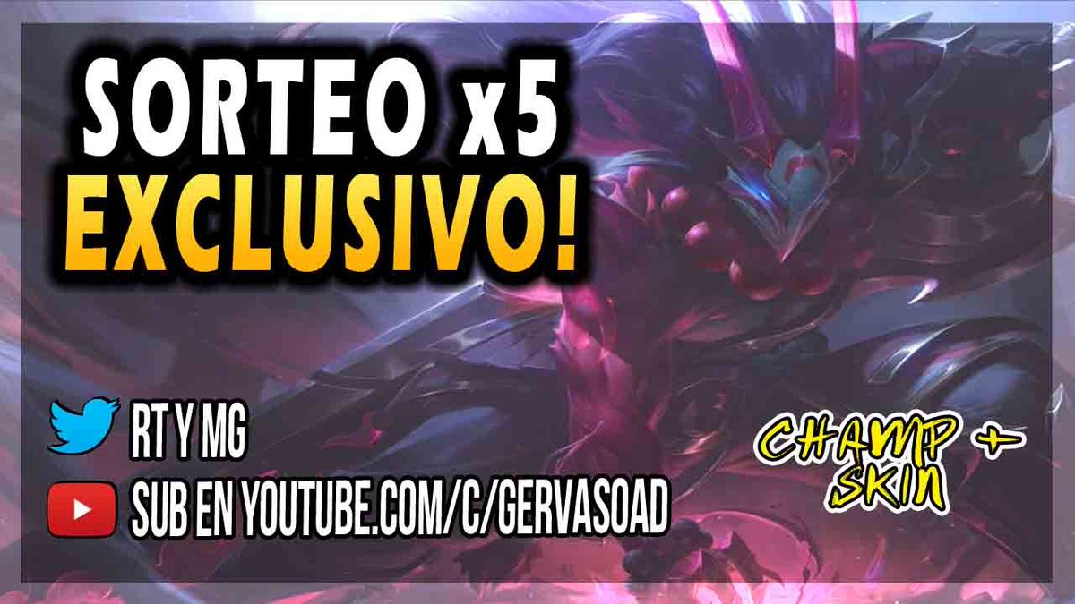GervaSOAD's tweet photo. 😈😈 SORTEO 😈😈

5 TRYNDAMERE LUNA SANGRIENTA! 

Para ganar la skin:
🔥 Follow @GervaSOAD
🔄 RT ❤️ MG AL TWEET
👾 Suscrito en YT -> https://t.co/8INUbQq84m

(Daré 5 ADICIONALES entre mis suscriptores de YT!)

Hasta el 19/03/2020! @lol_es  #LeaguePartner! https://t.co/t9zaBPmzoZ