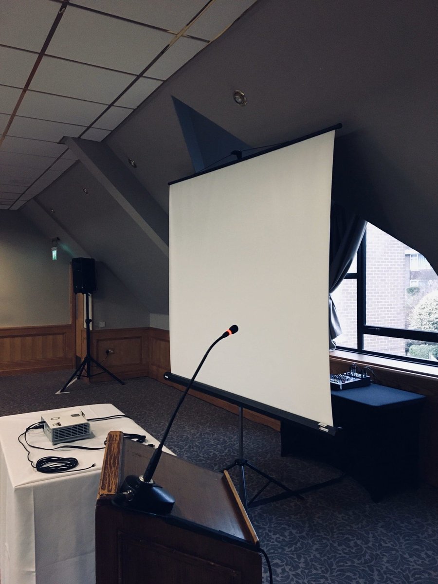 Quick set up this morning - 2 x Speaker PA, Lectern Mic, Small Mixing Desk, Projector &amp; Screen - Now back to decorating. New teaching room coming on nicely #av #hire #music