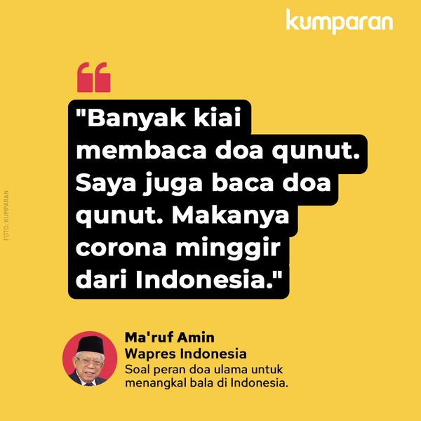 kumparan's tweet photo. Wakil Presiden Ma'ruf Amin, mengatakan selain melalui metode medis, peran doa dari para ulama menjadi salah satu penangkal virus corona masuk ke Indonesia. #TopNews https://t.co/z3m0tWuY7y https://t.co/LE6P2w8Lqf