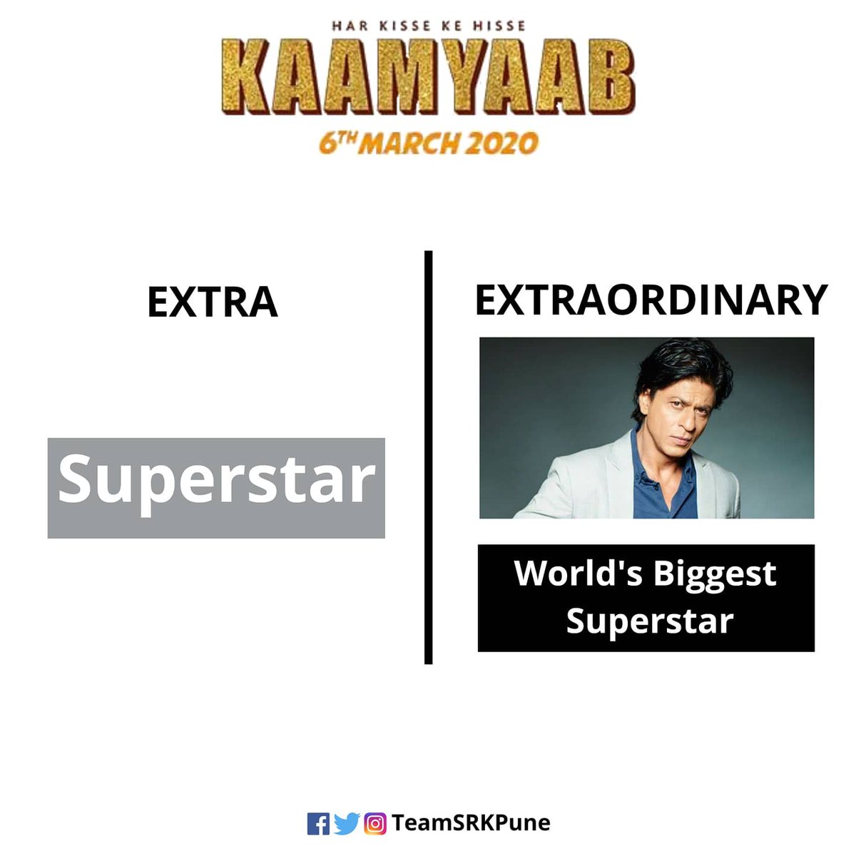 teamsrkpune's tweet image. Life mein kuch Extra nahi Extraordinary hona chhaiye, tab hi to hota hai Insaan #Kaamyaab .
Here is our Extraordinary #extraformat  
@imsanjaimishra @RedChilliesEnt @khyatimadaan @_GauravVerma