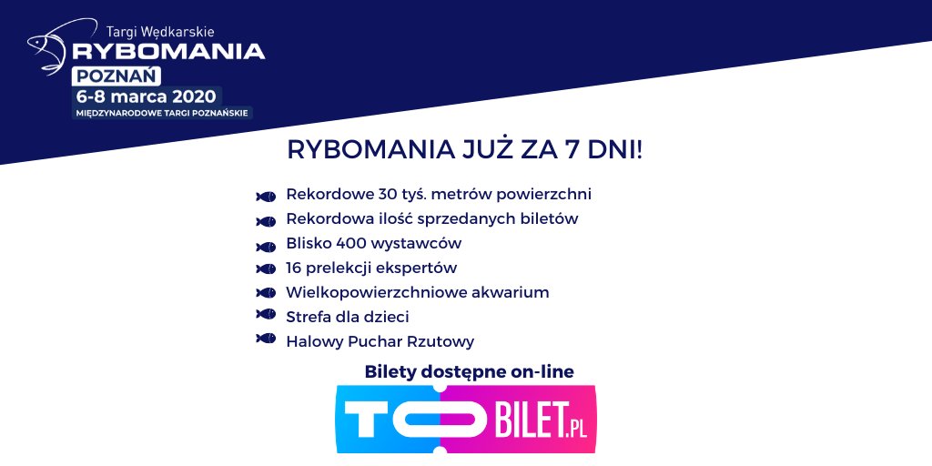 Rybomania's tweet photo. Halo Rybomaniacy! Rybomania Poznań już za 7 dni, a my bijemy REKORDY! @GrupaMtp #fishing #fishinglife https://t.co/c07IpWSJwp
