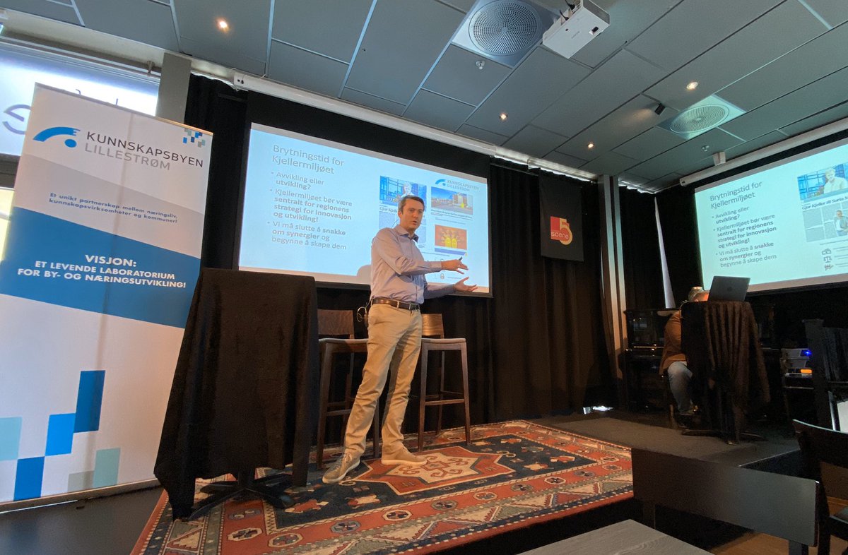 inaefranzen's tweet photo. «Vi må slutte å snakke om synergier og begynne å skape dem» sier direktør i Kunnskapsbyen @danielrasvidal på dagens medlemslunsj for Kunnskapsbyen Lillestrøm 👏🏼 https://t.co/D6bch7IWVa