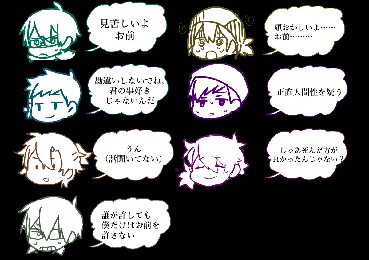 はい!!!!! #リプで指定されたうちの子が恋愛シュミレーションゲームに出演した時の好感度最低と最高の時の台詞を言う 