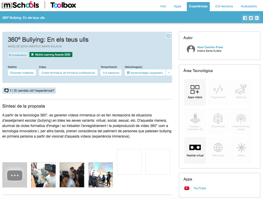 mSchools_MWC's tweet photo. '360º Bullying: en els teus ulls' és una de les tres experiències d'aula finalista del #mSchools #MobileLearningAwards🏆, desenvolupada per l' @Abelcastilla i els seus alumnes de l'@inssantaeulalia. Descobreix en què consisteix aquí 👉 https://t.co/dGl18TcEID https://t.co/r2W5jG78Qr
