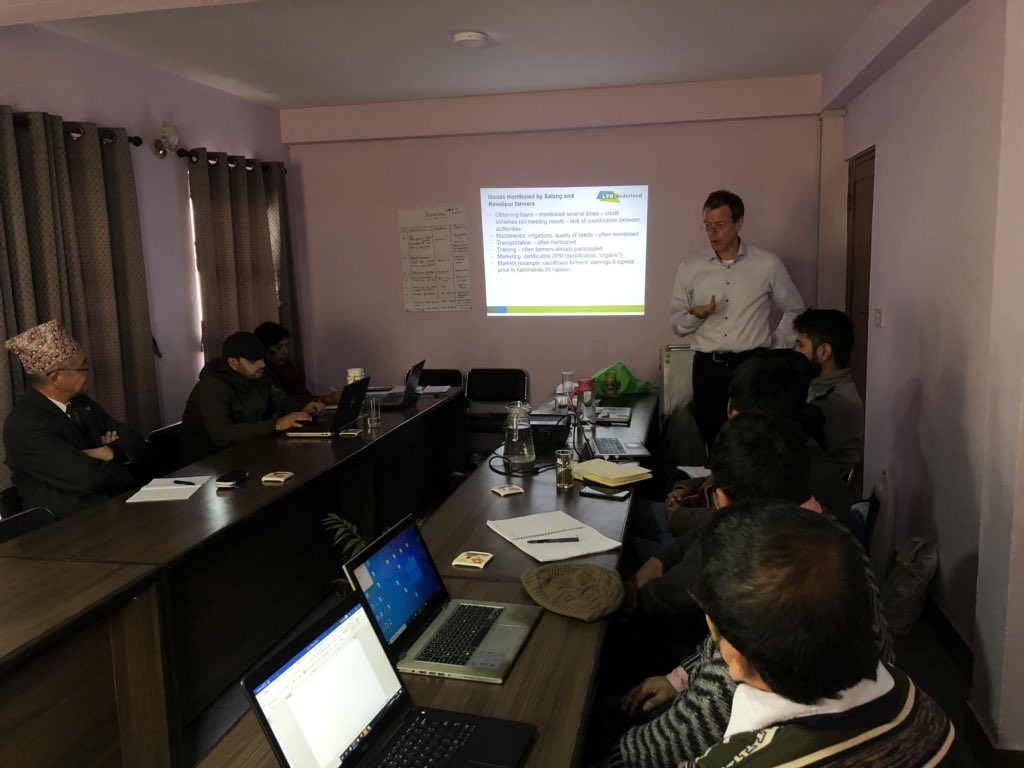 TsjerkTerp's tweet photo. @KJOsinga presents findings to @naccfl and @Agriterra after spending a week in Nepal talking to farmers and their representatives. Goal: draft effective lobby/policy papers. Fruitful week with good basis for improving lobby for farmers interests in Nepal 🇳🇵 Thank you @KJOsinga ! https://t.co/gx6ZOA5ybG