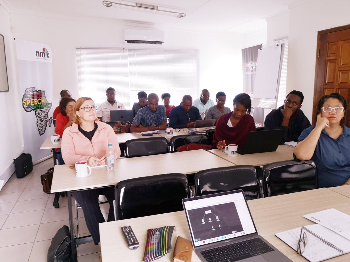 NamMediaTrust's tweet photo. Our training on reporting techniques for exposing corruption kicked off well this morning. Glad to have award-winning journalist @sajournalist Susan Comrie from @amaBhungane to facilitate the training. @TheNamibian @OSISA @newsonnbc @MICTNamibia @zoetitus @kate_airey https://t.co/WbQ2Zb2ptW