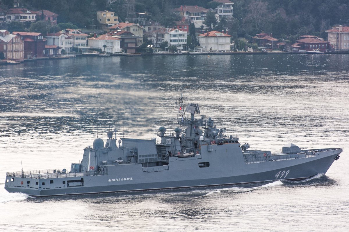 Photos of the Black Sea Fleet's Admiral Makarov and Admiral Grigorovich Project 11356 frigates passing through the Bosporus on their way to the Mediterranean Sea. 52/ https://vk.com/milinfolive?w=wall-123538639_1351417