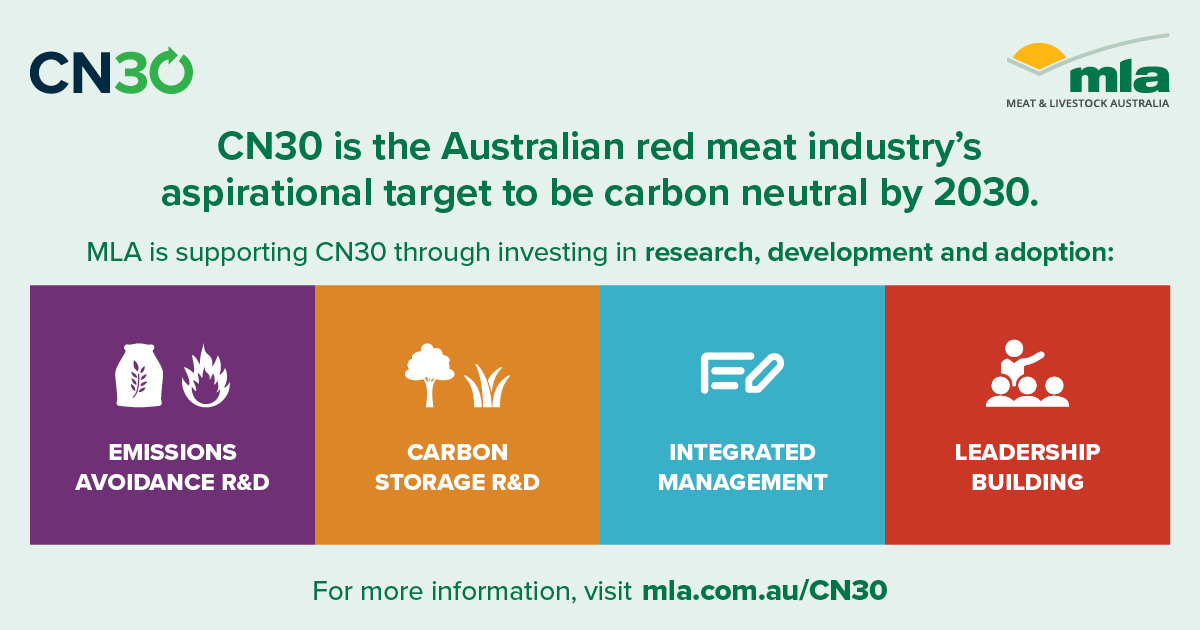 meatlivestock's tweet photo. In collaboration with industry, government and research partners, we are investing in research, development and adoption projects to enable industry to move toward the CN30 target #CN30 #RedMeatMatters #AusAg #CarbonNeutral https://t.co/afooErfsN8 https://t.co/PLqbaIAexE