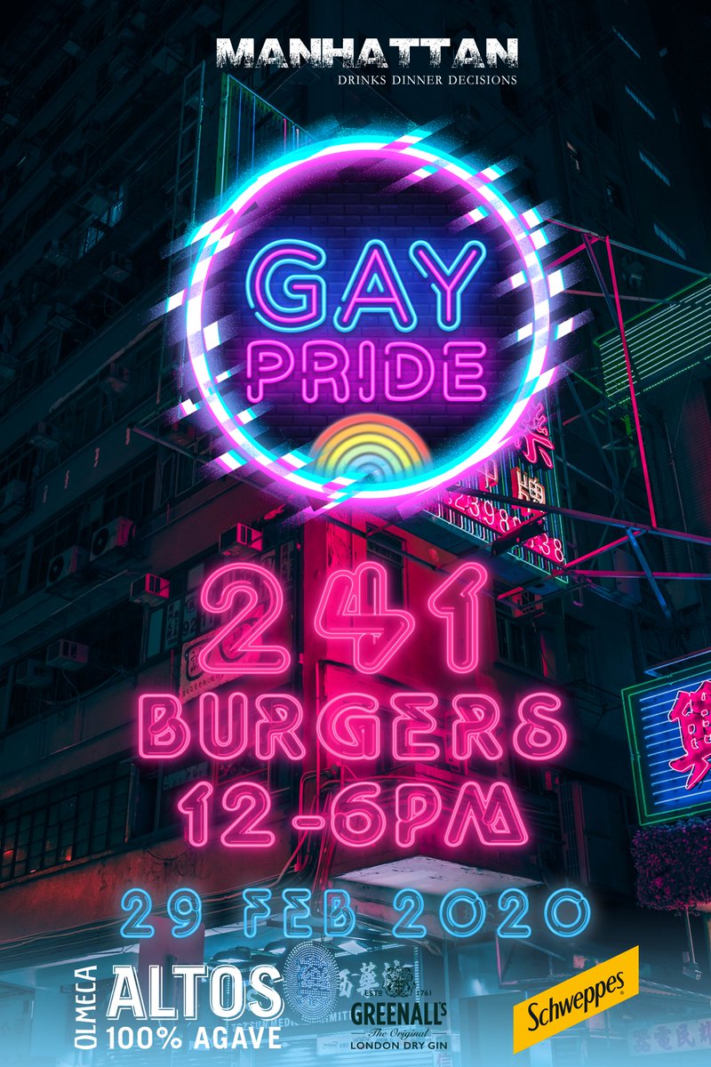 Pride 2020 Special | 241 Burgers | 12 - 6PM

Meat is Meat, ONE must eat 😏

Join us at #CafeManhattan for their 241 on Selected burgers and chips 🥳

#GayPride #Pride2020 #LGBTQProud #CapeTownGayPride