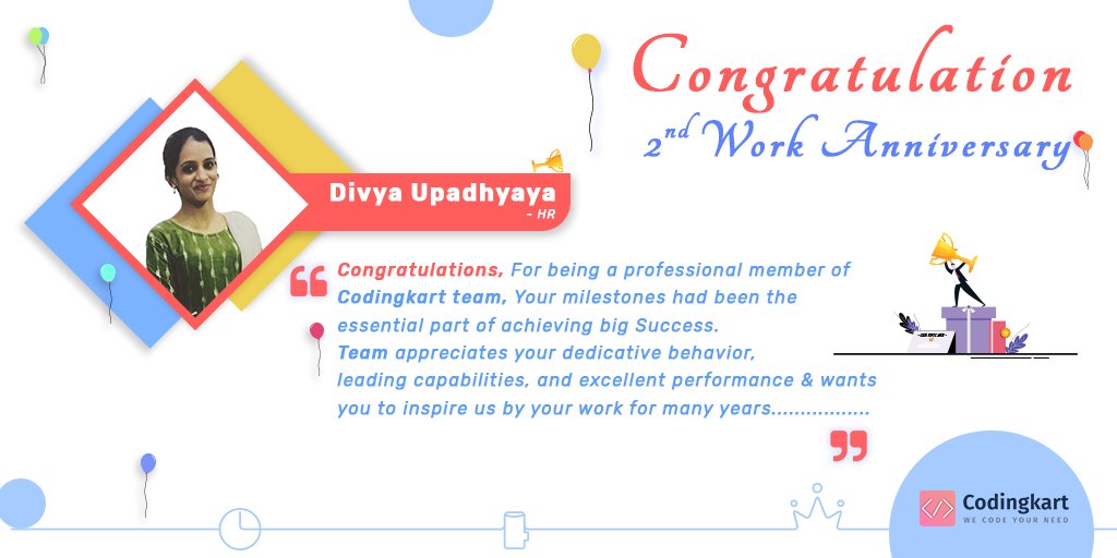 Codingkart1's tweet image. Congratulations on your work anniversary! We appreciate your energy and all the work you do, but most of all, we appreciate you!

#workanniversary #codingkartitsolution