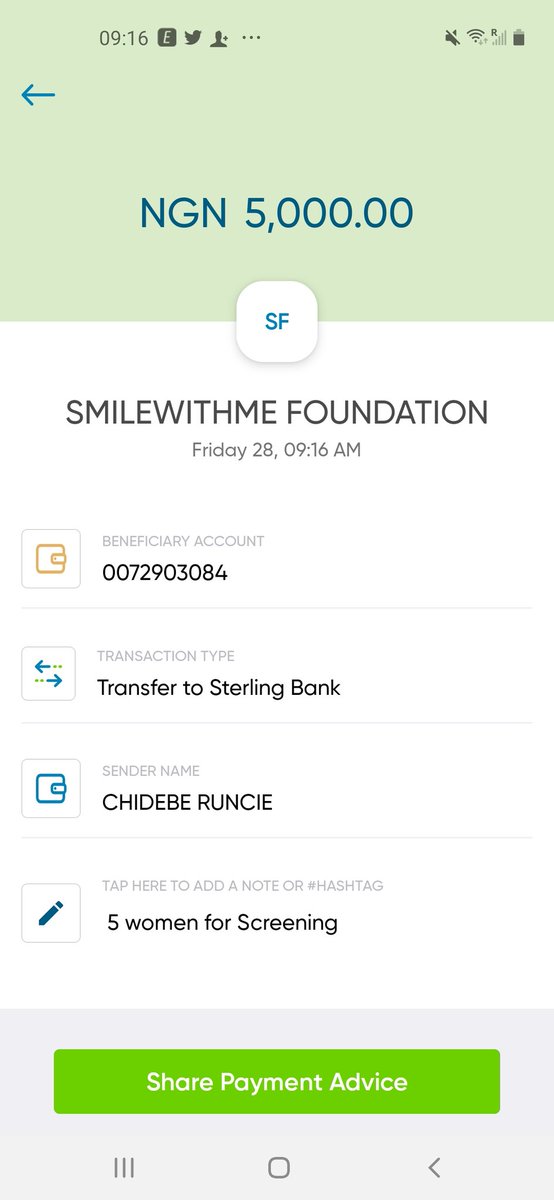 runciecwc's tweet image. I have just funded 5 Women for Cervical Cancer Screening with my little N5,000 donation to @SMILEWithmeNGO .
Please show your support and donate or RT, Someone on your TL may be of good support #CheatOnCervicalCancer 
#ChokeCancer cc @projectpinkblue