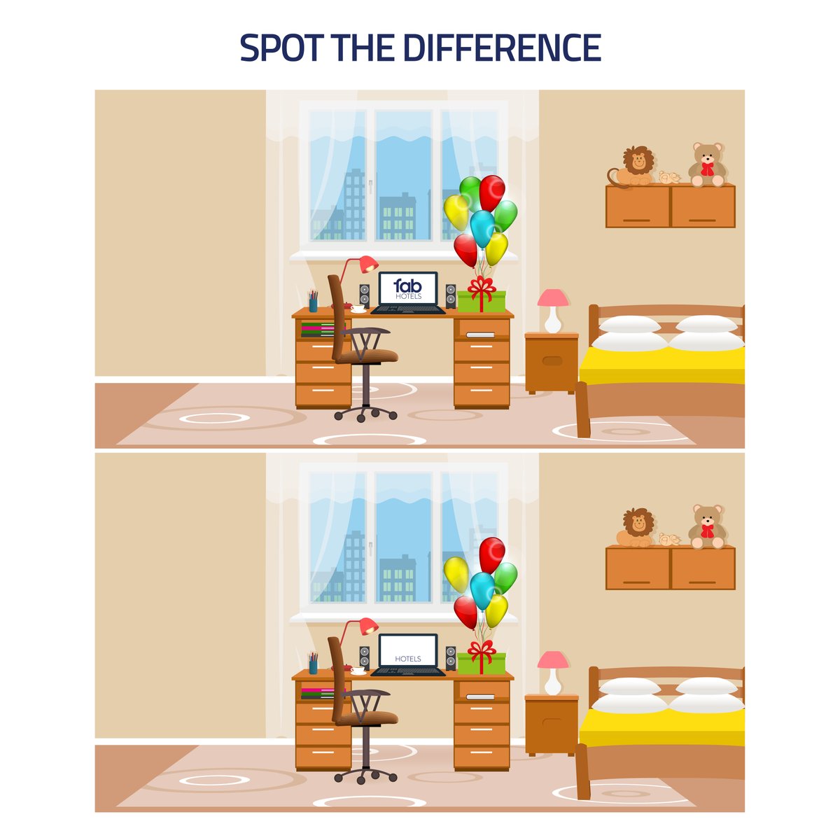 FabHotels's tweet photo. #ContestAlert -
1) Like this image
2) Spot The Differences
3) Tag Three Friends
4) Use #FabHotels #StayFab

A lucky winner to spot all the differences wins an exclusive gift from us! 

#Contest #GiveAway #SpotTheDifference 

Winners to be announced on Tuesday (3rd March) https://t.co/5ZXwPmnUKa