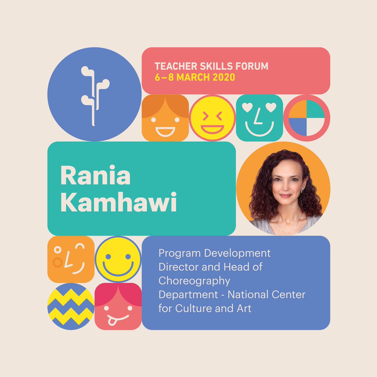 Meet our speaker at TSF 2020 Rania Kamhawi  from the National Center for Culture and Art 

Countdown has started! Register now:
teacherskillsforum.org

#TSF2020 #TSF #TSFJO