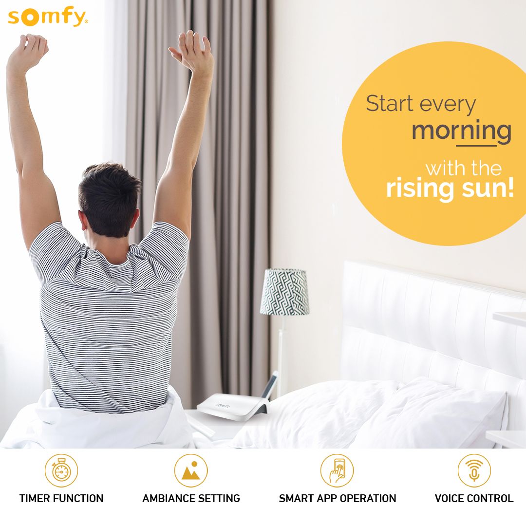 SomfyIndia's tweet photo. It’s time to turn into the morning person you’ve always wanted to be!
Set your curtains &amp; blinds to open automatically with Connexoon’s timer settings. Get:
-Centralized control with a mobile app
-Settings to control Philips Hue lights 
-Voice control 
https://t.co/IalFVBEGVw https://t.co/Mwjw78C84T