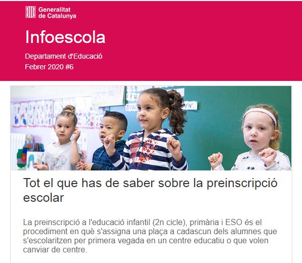 educaciocat's tweet photo. 📢 Famílies 👩‍👩‍👦‍👦👩‍👧👩‍👩‍👦 El 23 de març comença la #preinscripció escolar 🖍 per als ensenyaments obligatoris 👩‍💻🧑‍🏫
 
🗞 Hem publicat un butlletí especial #InfoEscola per resoldre tots els dubtes sobre el procediment 👇
🔗 https://t.co/gpE6vlfxut https://t.co/6xnKsJQgiB