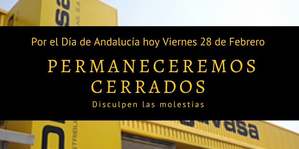 Digavasa's tweet photo. Hoy es el Día de Andalucía por lo que permaneceremos cerrados, el próximo lunes les atenderemos en nuestro horario habitual, felicidades a todos los Andaluces y Andaluzas https://t.co/sWmmPPCxGr