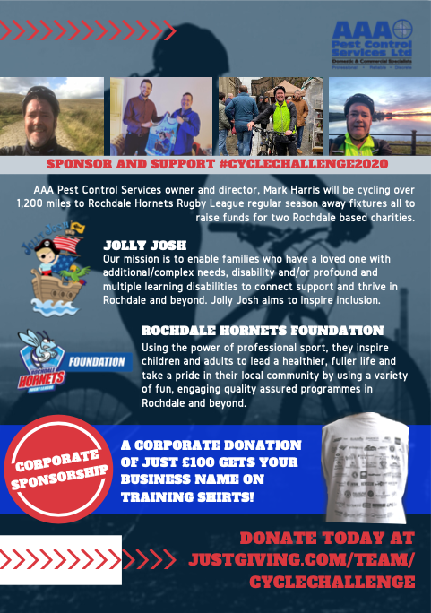 AAAPest's tweet photo. As we continue to train for our #CycleChallenge2020 raising funds for @Jolly_Josh1 and @HornetsSpF we are asking for #businesses to donate and get your business name on our training and cycling shirts!
#AAAPestControl #Charity
πhttps://t.co/tD6wSiG8Oo https://t.co/s616NF9aTa