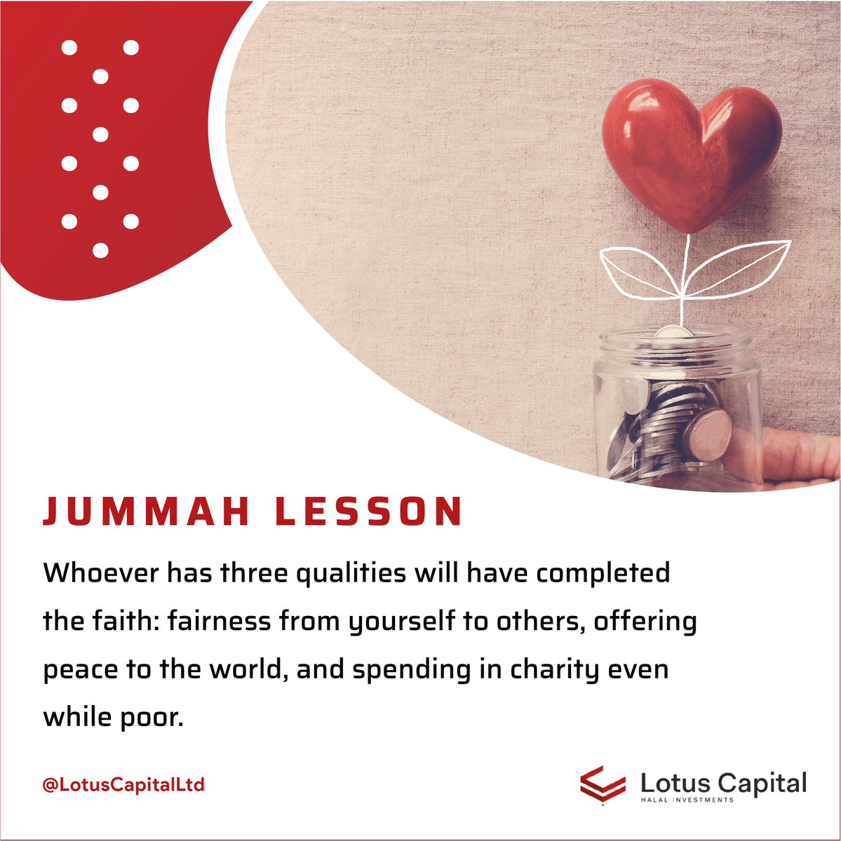 lotuscapitalltd's tweet photo. Give a little more in charity today. 
Share this with your loved ones to encourage them to goodness while you also get rewarded. 
Stay blessed this Jummah. 

#jummahmubarak #jummah #nigerianmuslim #lotuscapital #jummahlesson https://t.co/rNTYtbkWko