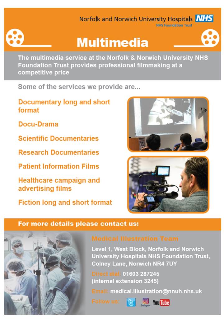 Need a Film producing then look no further.
Our Multimedia Service can produce anything from Documentaries to Patient Information Films. Check out our YouTube channel youtube.com/channel/UCS06Y… … … 
Email us: medical.illustration@nnuh.nhs.uk
<a href="/NNUH/">Norfolk and Norwich University Hospitals</a> <a href="/NNUH_ClinSupp/">NNUH Clinical Support Services Division</a> @NNUHCharity