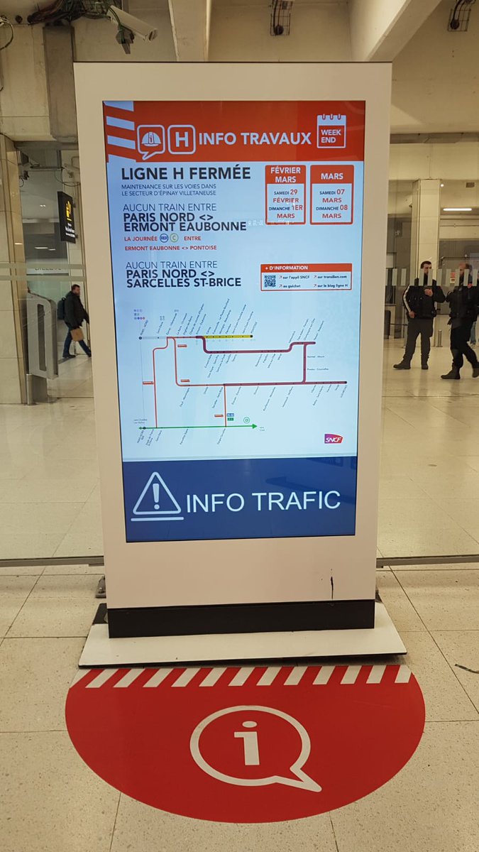 Samedi 29 Février &amp; Dimanche 01 Mars
Aucune circulation sur la ligne H entre Paris Nord &amp; Ermont Eaubonne / Sarcelles St-Brice
Report des clients vers le RER D
en gare du Nord.
Bus de remplacement au départ &amp; terminus Stade de France St-Denis
#travaux #parisnord #assistantSNCF