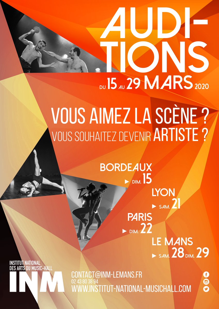 INM_LeMans's tweet photo. ‼️ CASTING : Lancement des recrutements à l'INM
Vous cherchez une formation à la scène et souhaitez devenir un artiste pluridisciplinaire ? https://t.co/M9DTEz61NM
#lemans #musichall #cabaret #apprentissage #formation #scene #artiste #casting #audition #bordeaux #paris #lyon https://t.co/rEGueAeybd