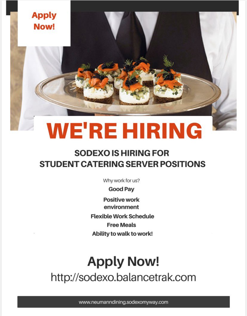 NeumannUDining's tweet image. Apply for a student catering server position today!
Sodexo.balancetrak.com
